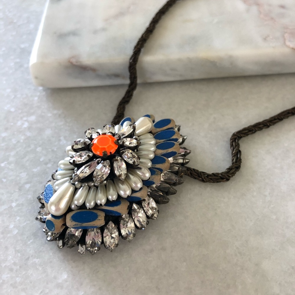 Anthropologie Jeweled Plumes Statement Necklace - Picture 6 of 8